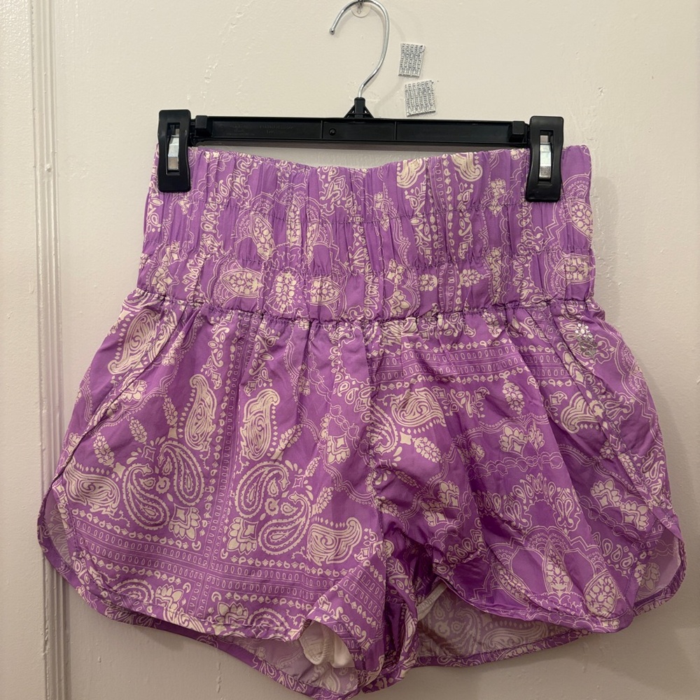 Free People Purple Paisley High Waist Athletic Shorts